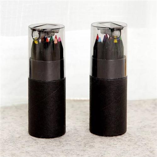 Small Black Wood Colored Pencils 12pcs Packed Paper Tube