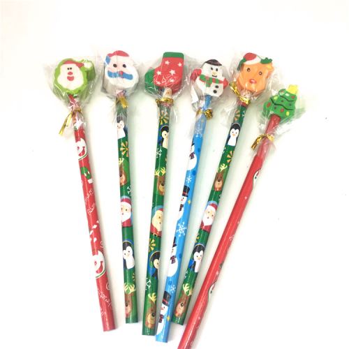Xmas Cartoons Shape Rubber Pencils